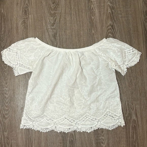 Full Tilt Cottagecore White Cotton Lace Embroidered Cropped Top Size Small​​ - Picture 10 of 10